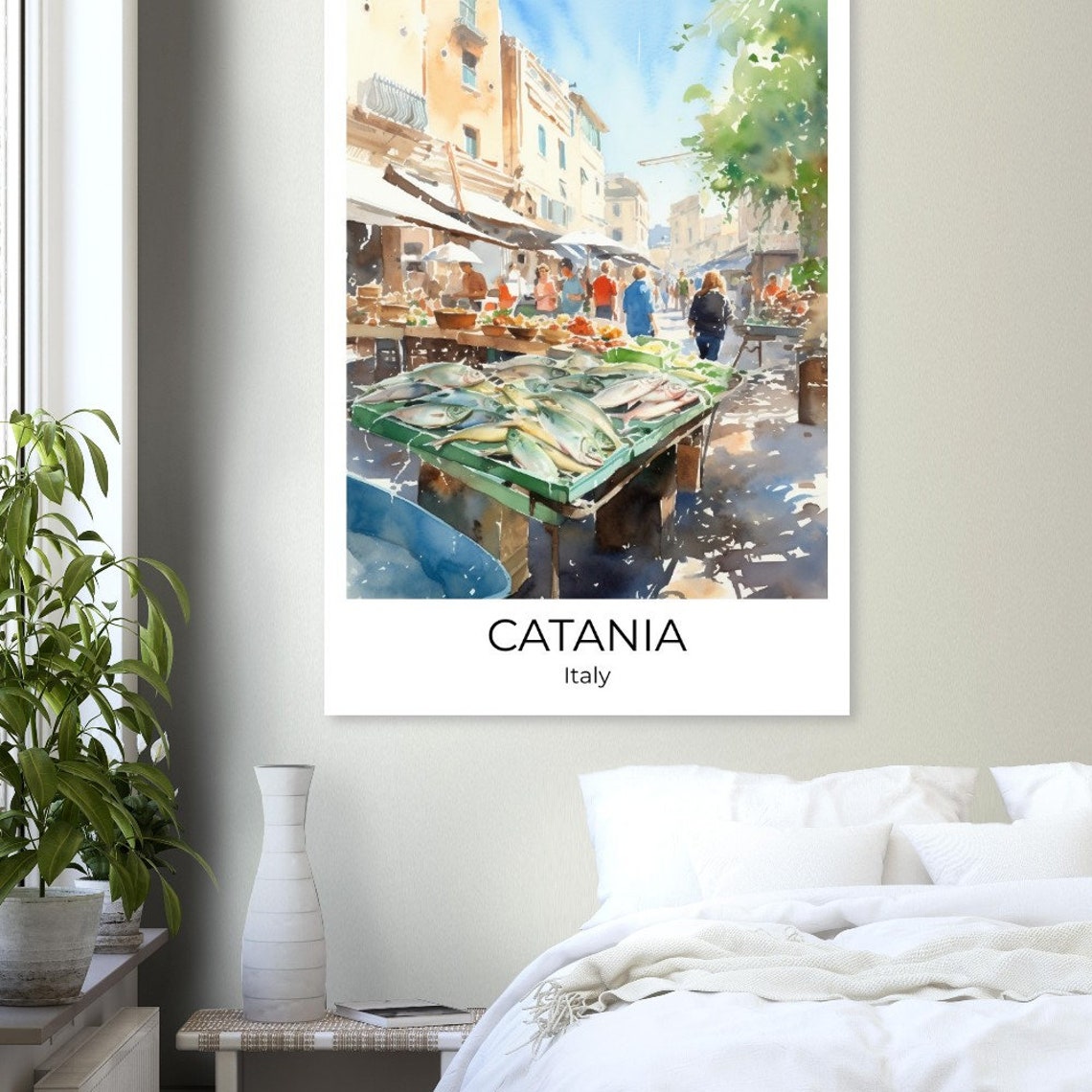 Catania Watercolor Travel Poster Catania Wall Art Italy Travel Print Catania Fish Market Wall Decoration - Image 4