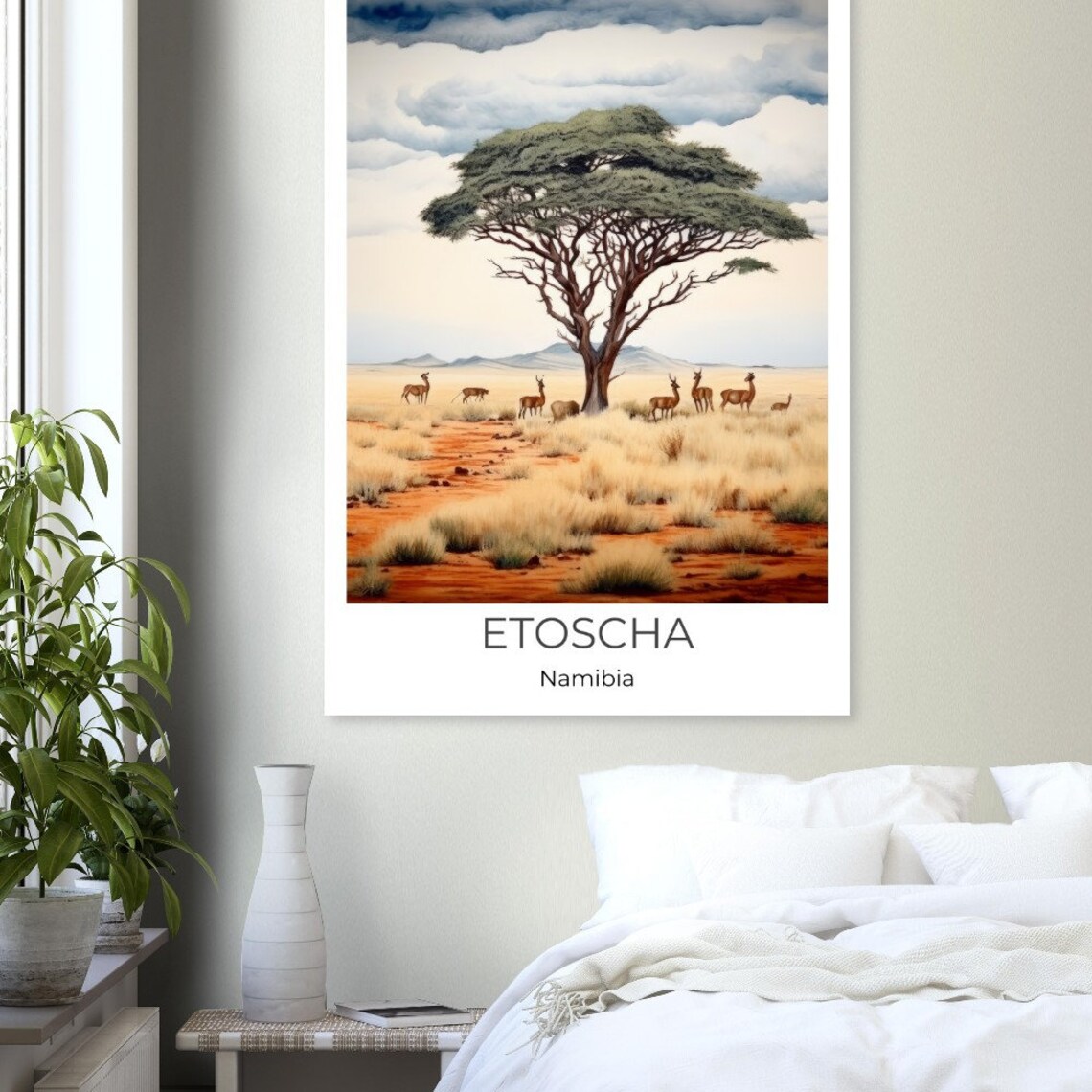 Etosha Namibia Savanna Antelope Acacia Tree Watercolor Travel Poster - Image 4