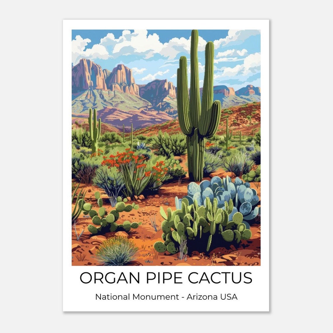 Organ Pipe Cactus National Monument Poster Arizona Desert Saguaro