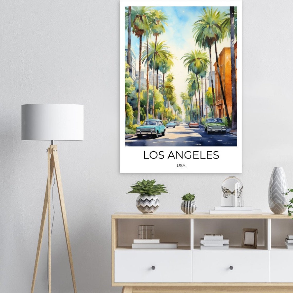 Los Angeles Usa Watercolor Travel Poster Palm Tree Alley Los Angeles Travel Print Los Angeles Poster Los Angeles Poster Lax Souvenir - Image 2