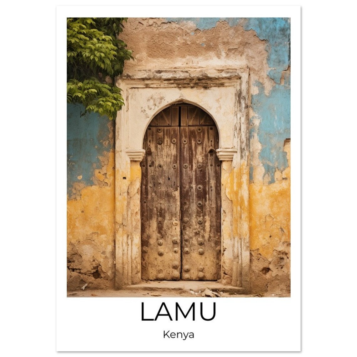 Lamu Kenya Carved Wooden Arched Door Historic Facade Travel Poster - Image 3