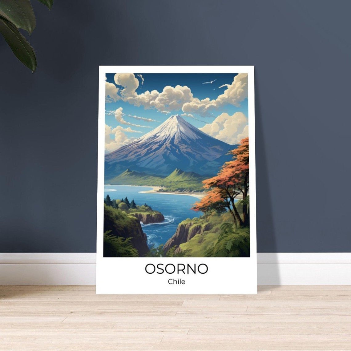 Osorno Volcano Chile Snowcapped Peak Lake Autumn Travel Poster - Image 2