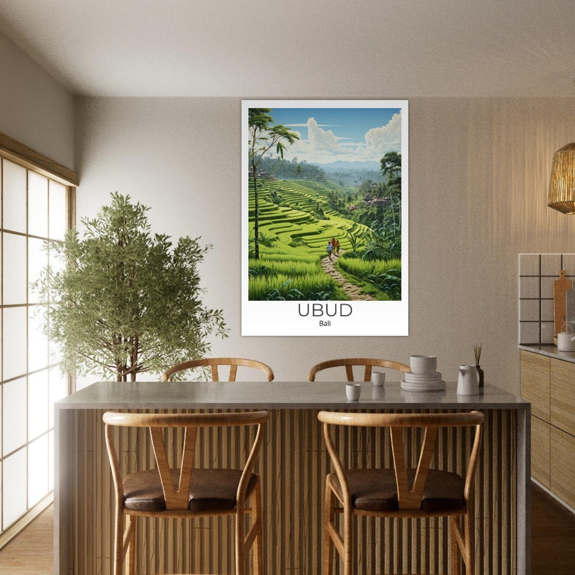 Ubud Bali Emerald Rice Terraces Jungle Path Walkers Travel Poster - Image 4