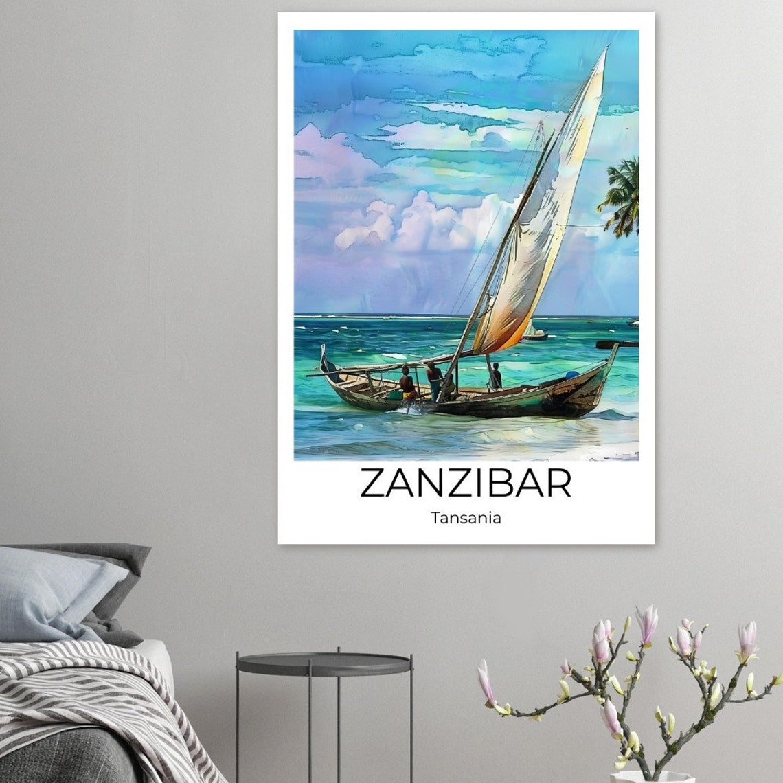 Zanzibar Dhow Sailboat Turquoise Sea Watercolor Sailing Travel Poster - Image 4