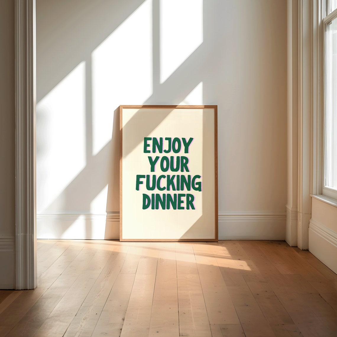Enjoy Your Fucking Dinner Green Funny Kitchen Dining Room Poster - Image 2