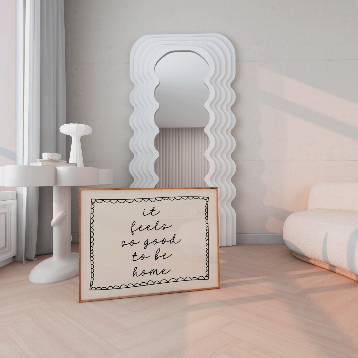 It Feels So Good To Be Home Black Script Scalloped Border Poster