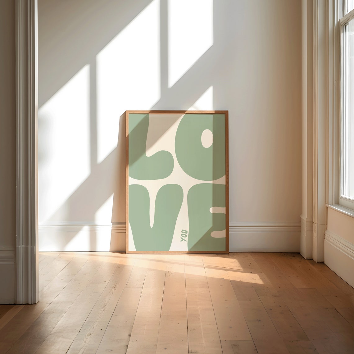 Love You Sage Green Retro Bold Typography Minimalist Gift Poster - Image 2