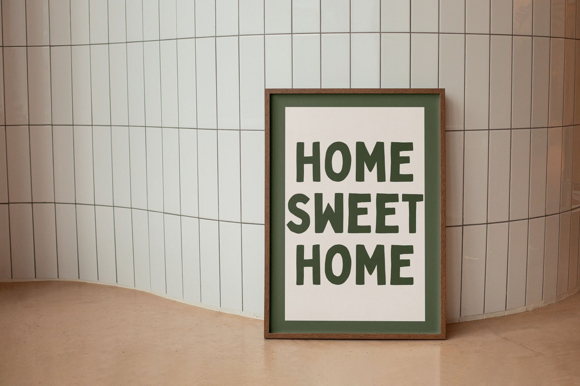 Home Sweet Home Olive Green Bold Block Kitchen Typography Poster - Image 2