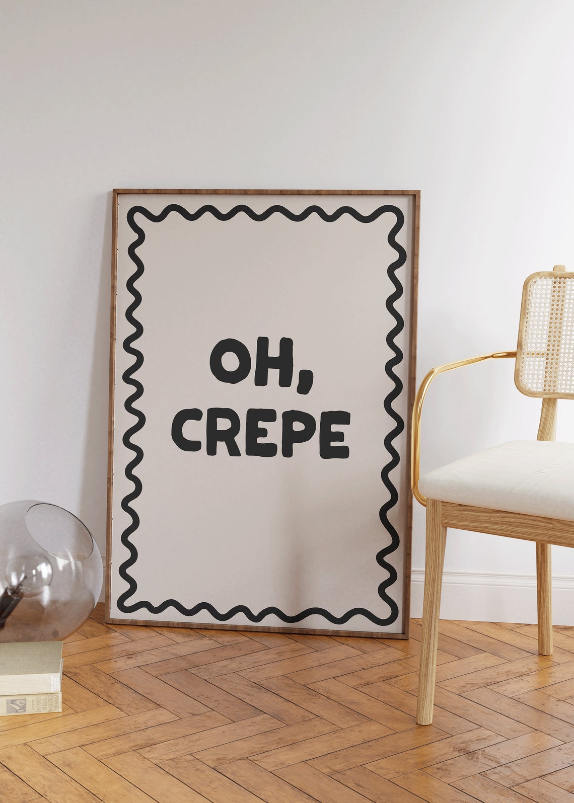 Oh Crepe Funny Kitchen Pun Typography Poster with Wavy Border - Image 2