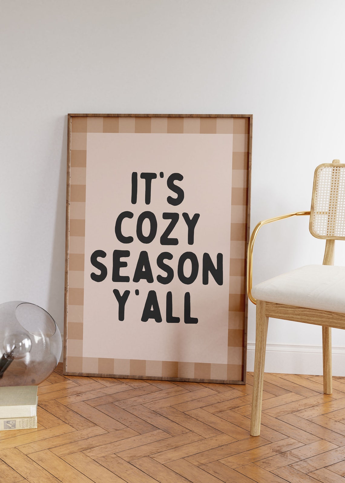 Cozy Season Yall Fall Black Block Letter Gingham Border Poster - Image 2