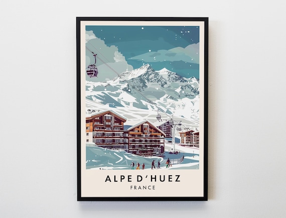 Alpe D'Huez Travel Poster, France Alps Lovers