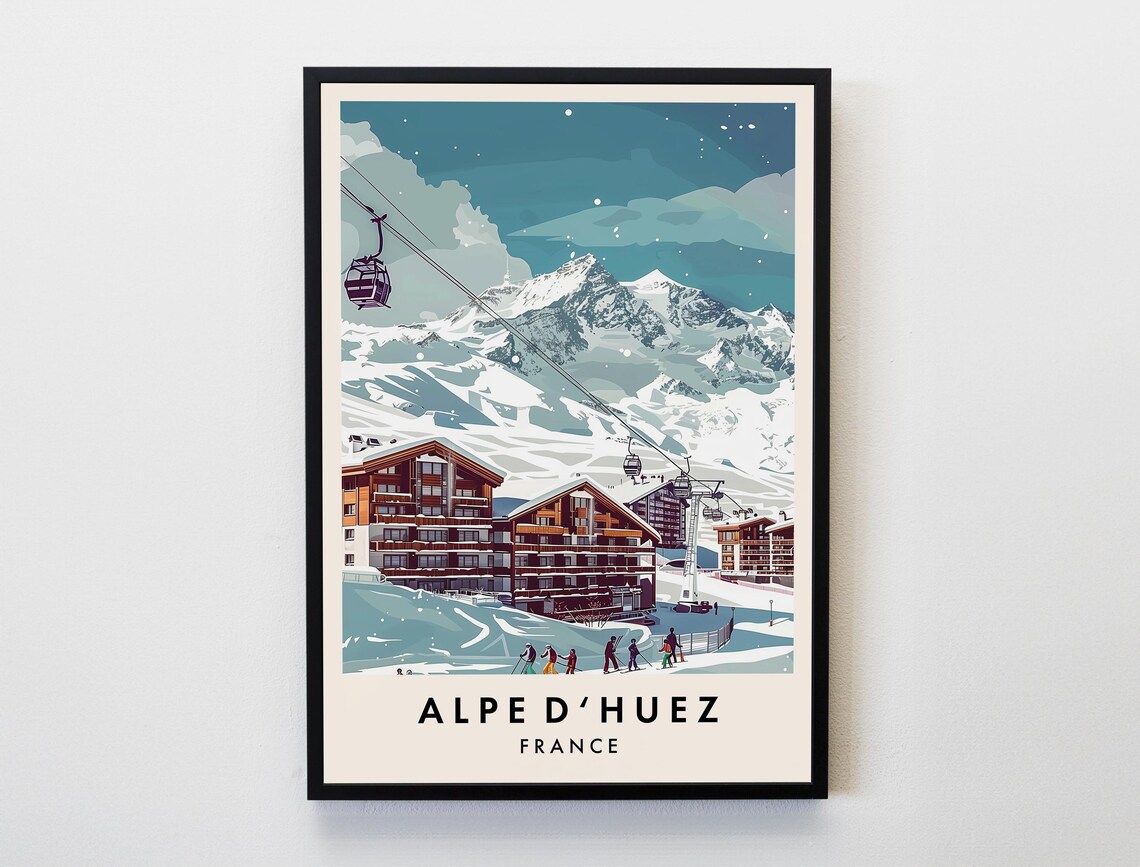 Alpe D'Huez Travel Poster, France Alps Lovers