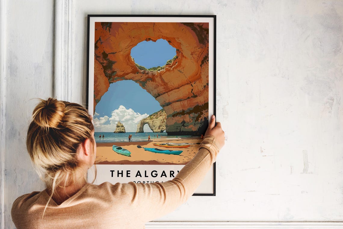The Algarve Benagil Sea Cave Skylight Kayaks Beach Travel Poster - Image 2