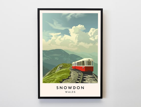 Snowdon Wales Mountain Railway Red Train Summit Track Poster