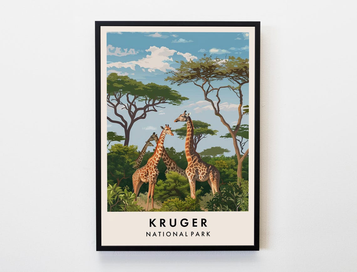 Kruger National Park Travel Print Wall Art Kruger Poster Africa Travel Print Travel Lovers Home Decor Wall Art City Travel Poster Gifts