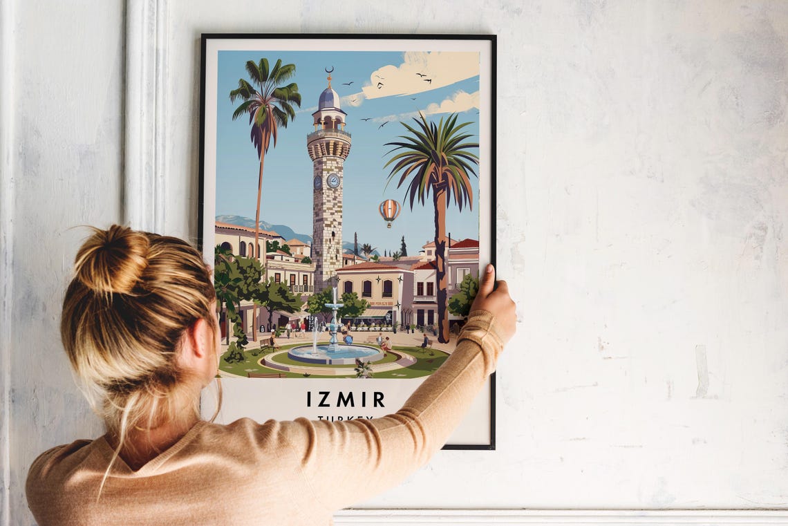 Izmir Turkey Konak Clock Tower Square Vintage Illustration Poster - Image 2
