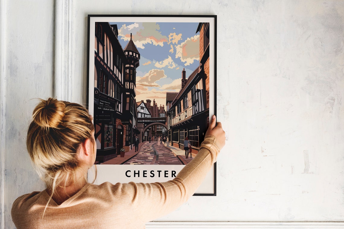 Chester England Tudor Street Historic British Vintage Travel Poster - Image 2