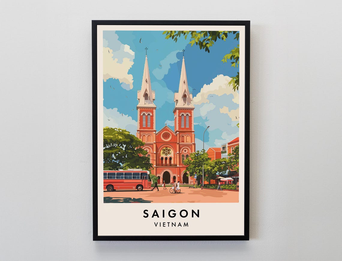 Saigon Vietnam Notre Dame Cathedral Twin Spires Travel Poster
