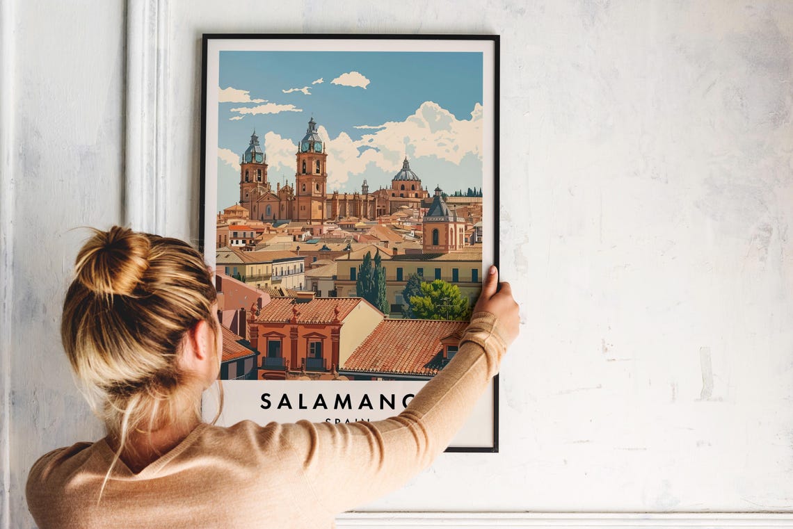 Salamanca Spain Golden Old Town Cathedral Skyline Travel Poster - Image 2