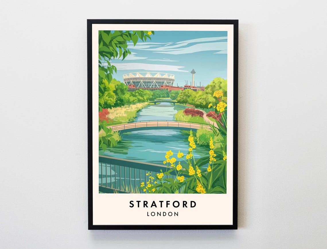 Stratford London Olympic Stadium River Bridge Green Park Poster