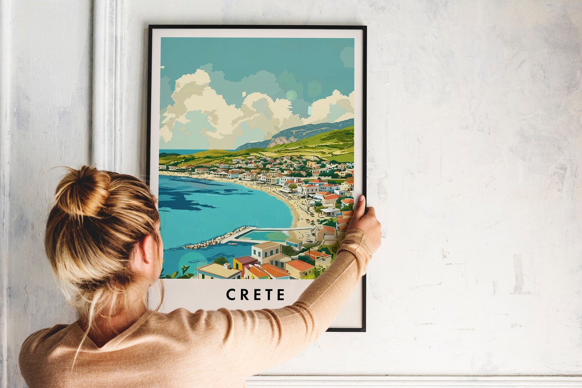 Crete Greece Vintage Travel Poster Beach Bay Coastal Town View - Image 2