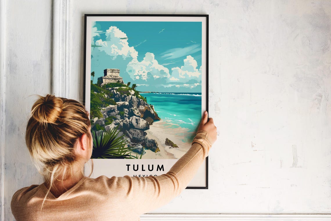 Tulum Mexico Travel Poster with Cliff Ruins and Caribbean Beach - Image 2