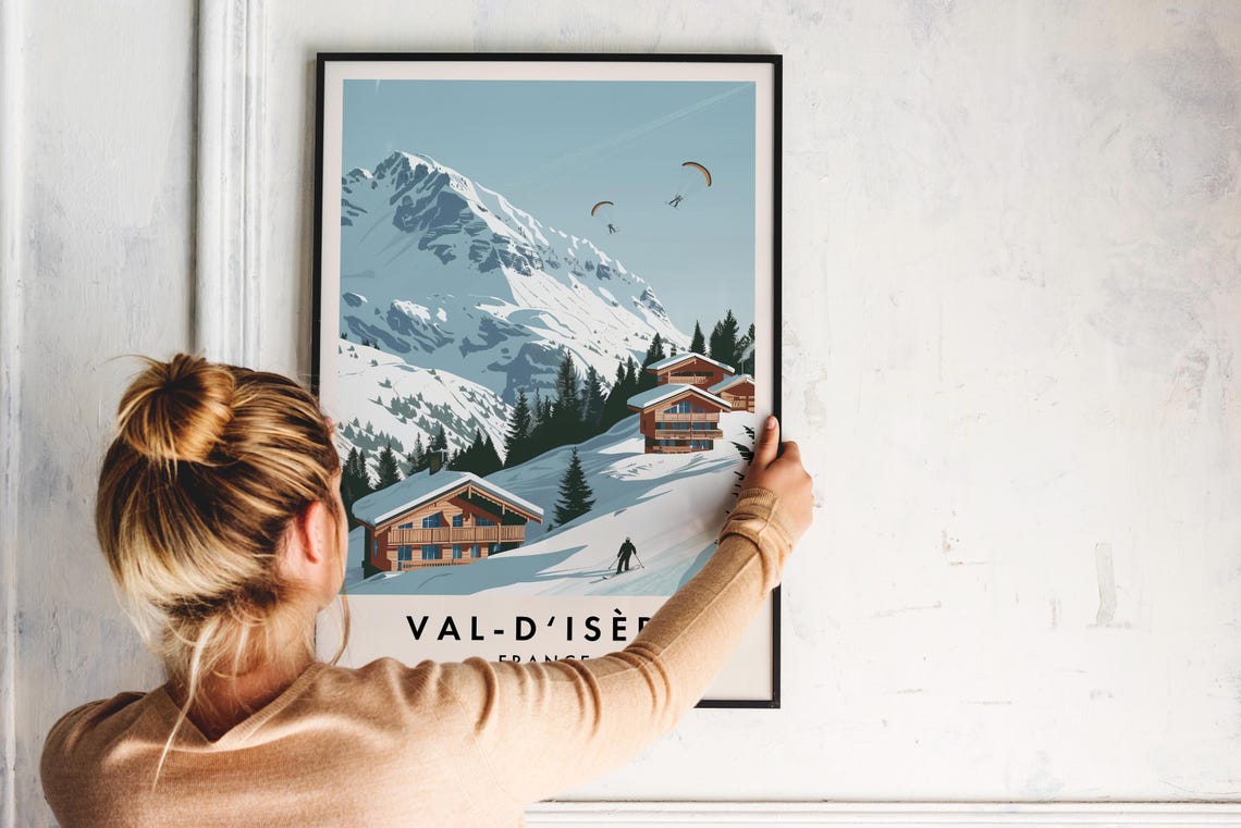 Val-d'Isère Ski Chalets With Paragliders In Alpine Snow Poster - Image 2