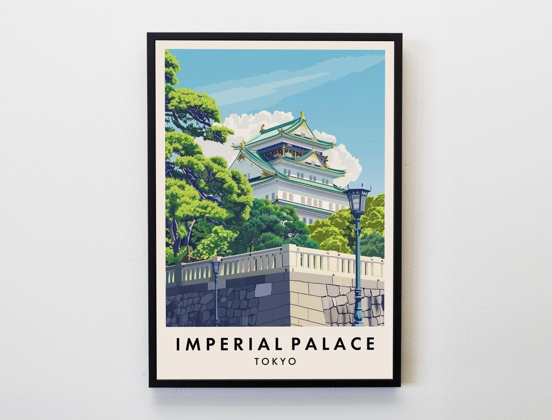 Imperial Palace Tokyo Japanese Castle Garden Vintage Travel Poster