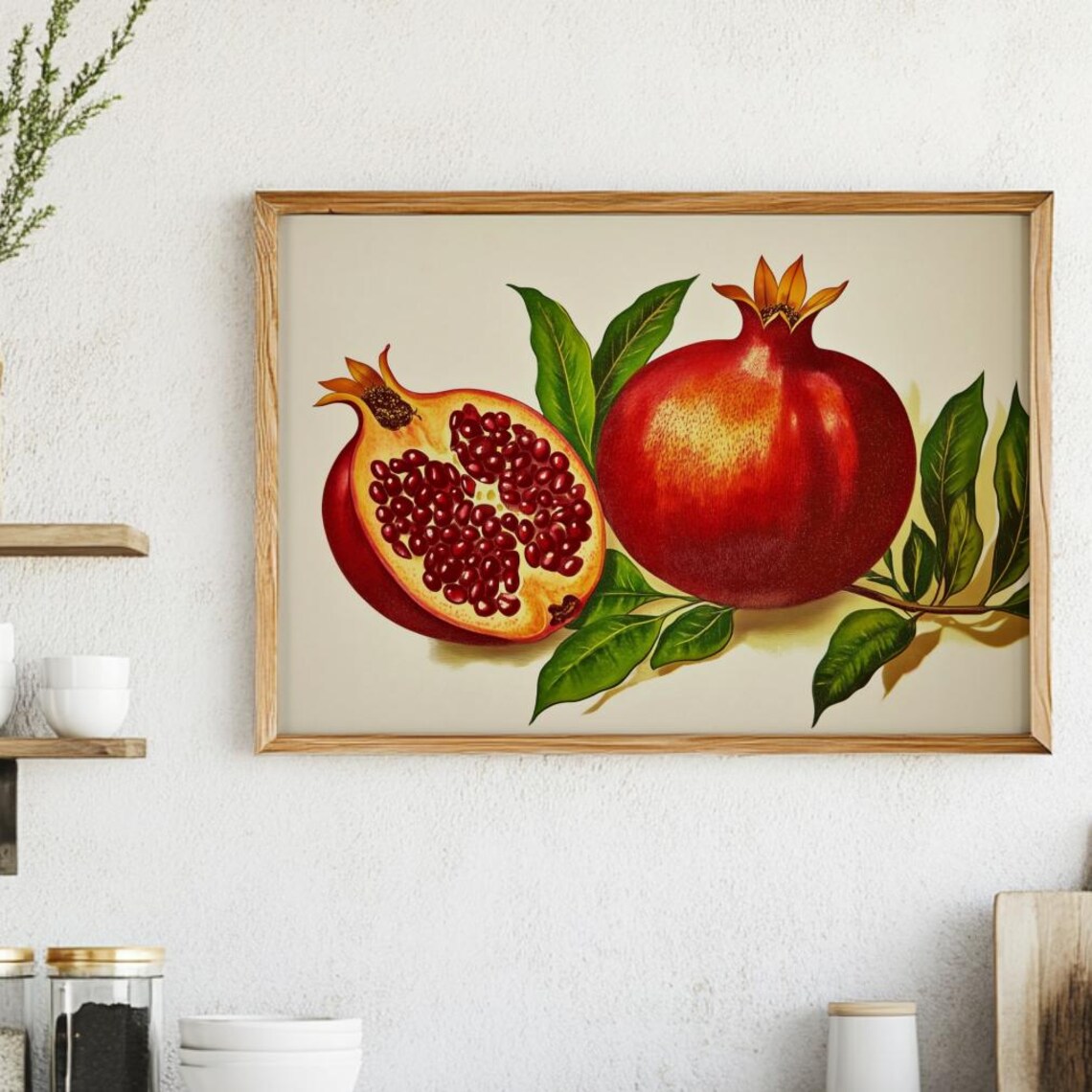 Vintage Pomegranate Print, Rustic Kitchen Decor