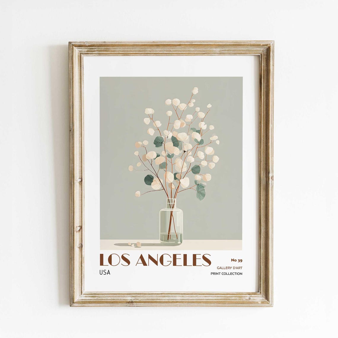Los Angeles California Minimalist Eucalyptus Vase Botanical Poster