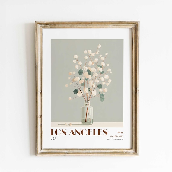 Los Angeles California Minimalist Eucalyptus Vase Botanical Poster
