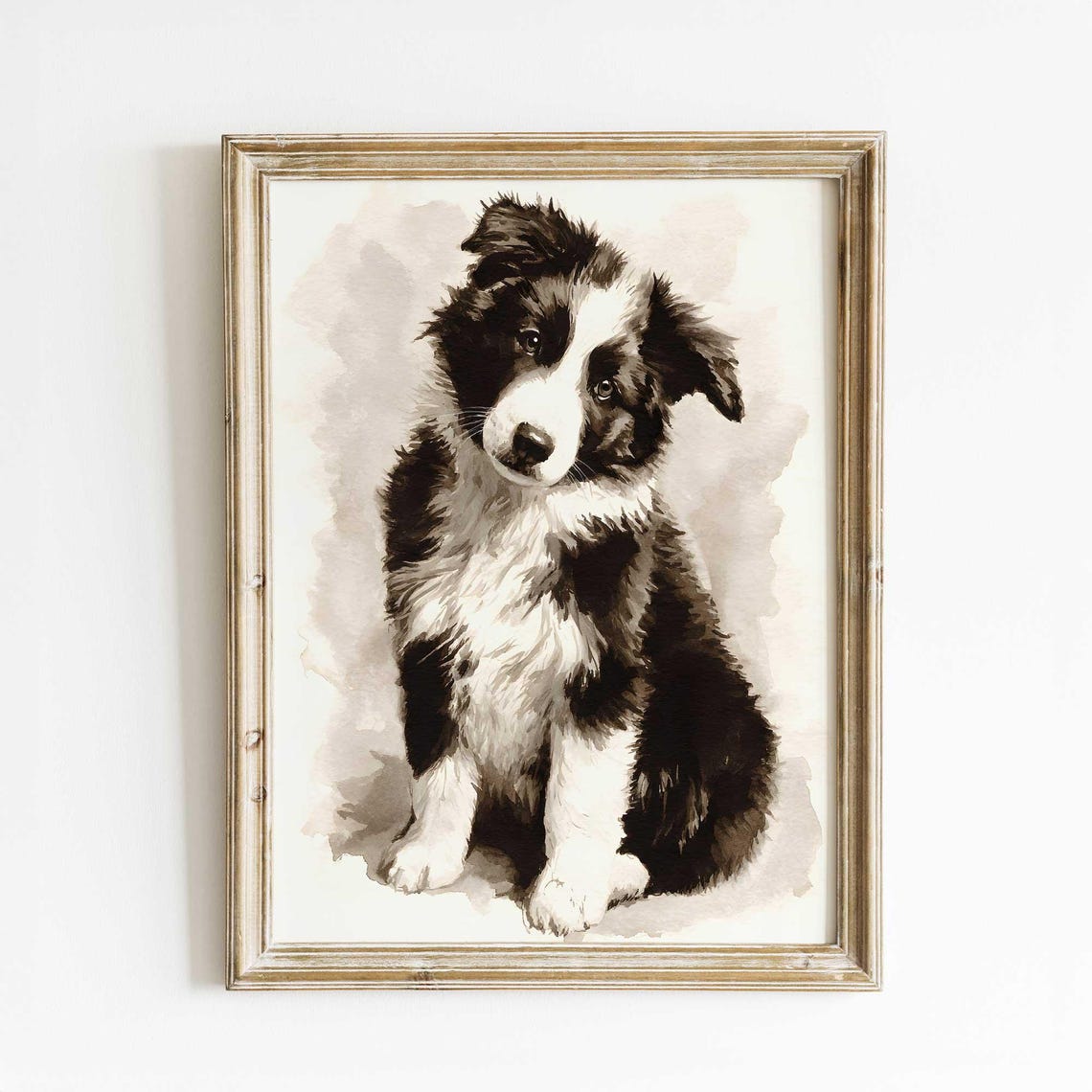Cute Border Collie Puppy Watercolor Pet Portrait Dog Art Poster