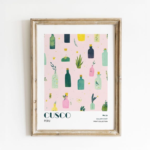 Cusco Peru Wall Art Print Botanical Bottle Watercolor Instant For Home Dcor Gallery Dart No72