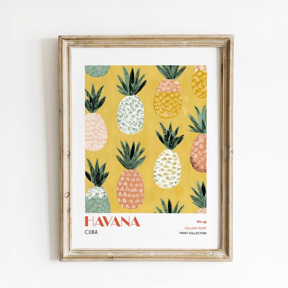 Havana Art Print Tropical Pineapple Wall Colorful Caribbean Kitchen Poster