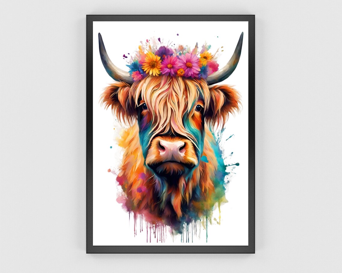 Botanical Watercolor Highland Cow Art Print - Image 3