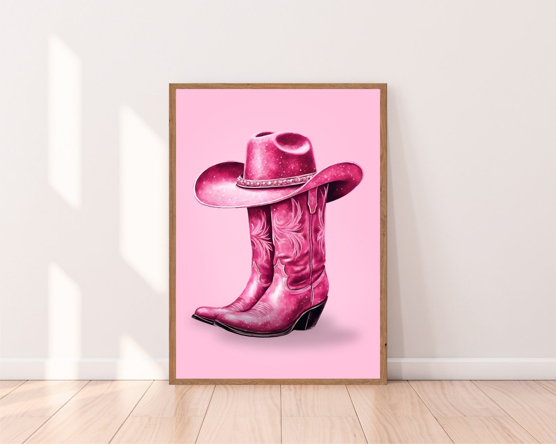 Pink Cowgirl Boots Print Coastal Cowgirl Wall Art Preppy Western Retro Cowgirl Boots Hat Preppy Western Poster Cowboy Aesthetic - Image 2
