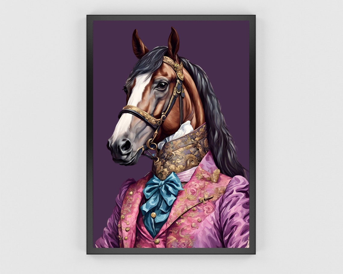 Renaissance Fashion Horse Animal Portrait Print Victorian Horse Painting Maximalist Eclectic Fashionista Poster Quirky Altered Animal Art - Image 3