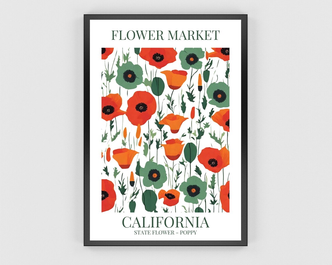 Flower Market California Poppy State Flower Botanical Poster - Image 3