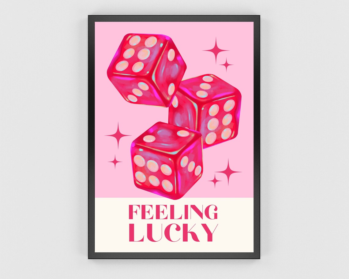 Feeling Lucky Red Dice Pink Casino Preppy Lucky Quote Art Poster - Image 3