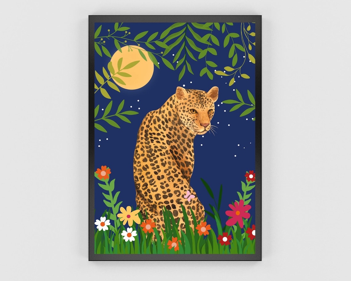Leopard Wall Art Print, Van Gogh-Inspired Starry Night - Image 2