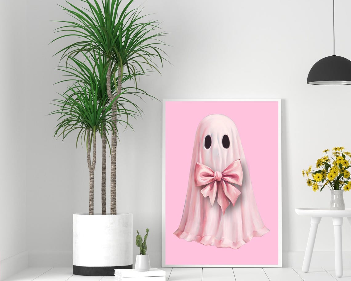 Coquette Ghost Pink Satin Bow Blush Halloween Cute Wall Poster - Image 2