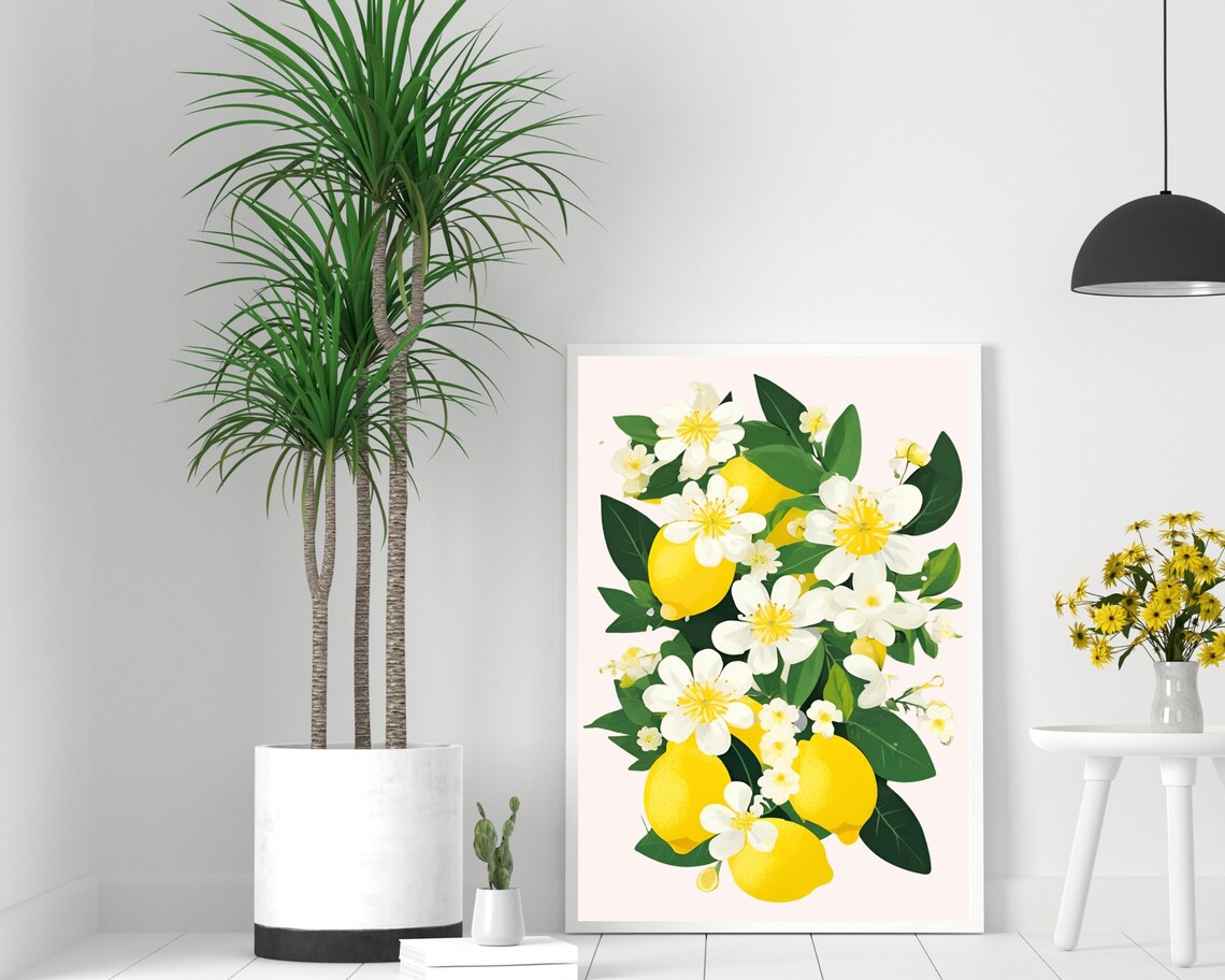 Lemon Wall Art Kitchen Print Lemon Wall Decor Citrus Artwork Fruit Market Poster Trending Art Prints Abstract Lemon Illustration - Image 2