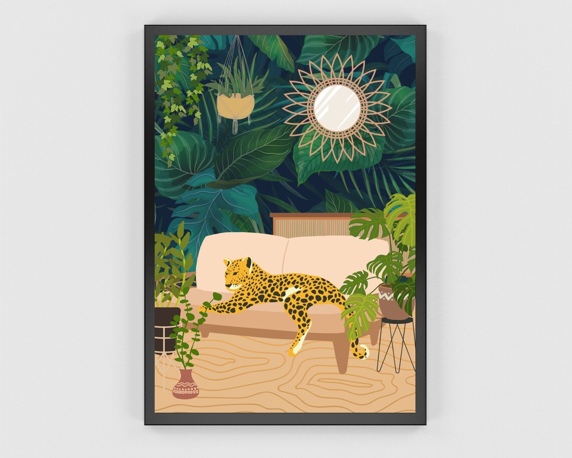 Leopard and Plants Animal Art Print, Big Cat - Image 2