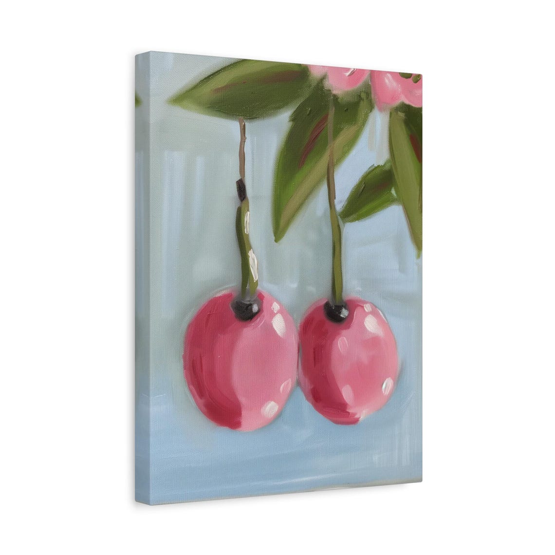 Two Glossy Pink Cherries on a Branch Minimalist Fruit Art Poster - Image 3
