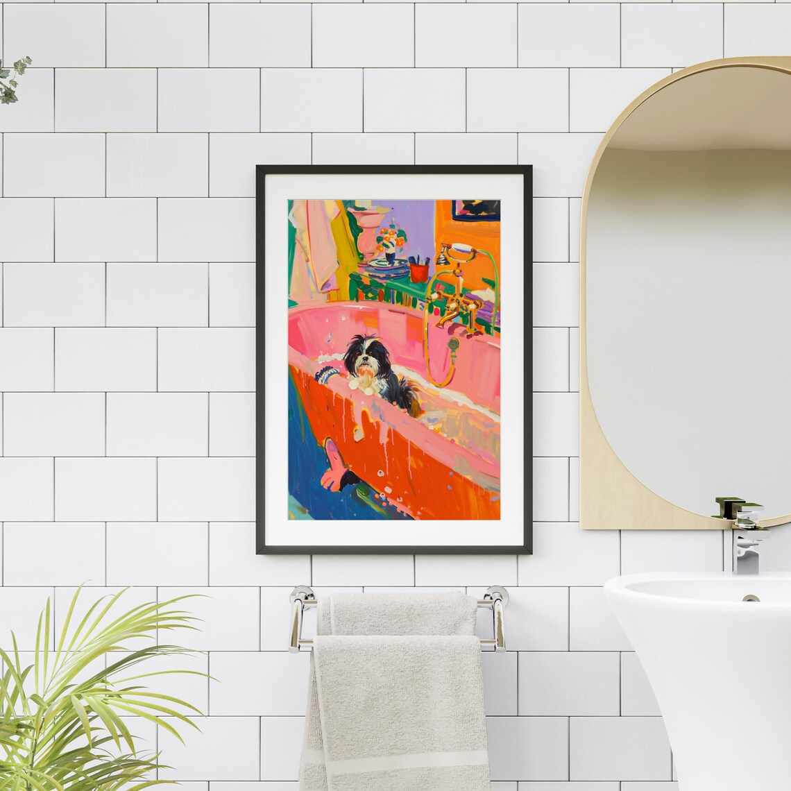 Shih Tzu In Pink Bathtub Poster Funny Colorful Dog Bathroom Decor - Image 2