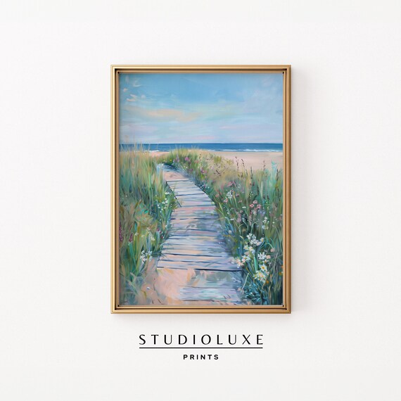 Wooden Boardwalk Through Beach Grass to the Ocean Scenic Poster
