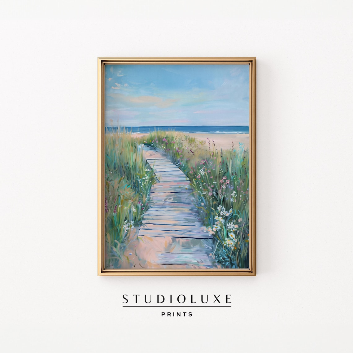 Wooden Boardwalk Through Beach Grass to the Ocean Scenic Poster