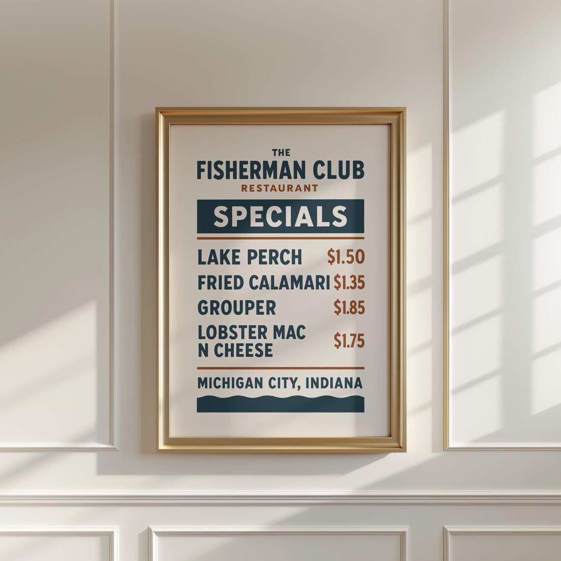Vintage Fisherman Club Restaurant Specials Menu Sign Kitchen Poster