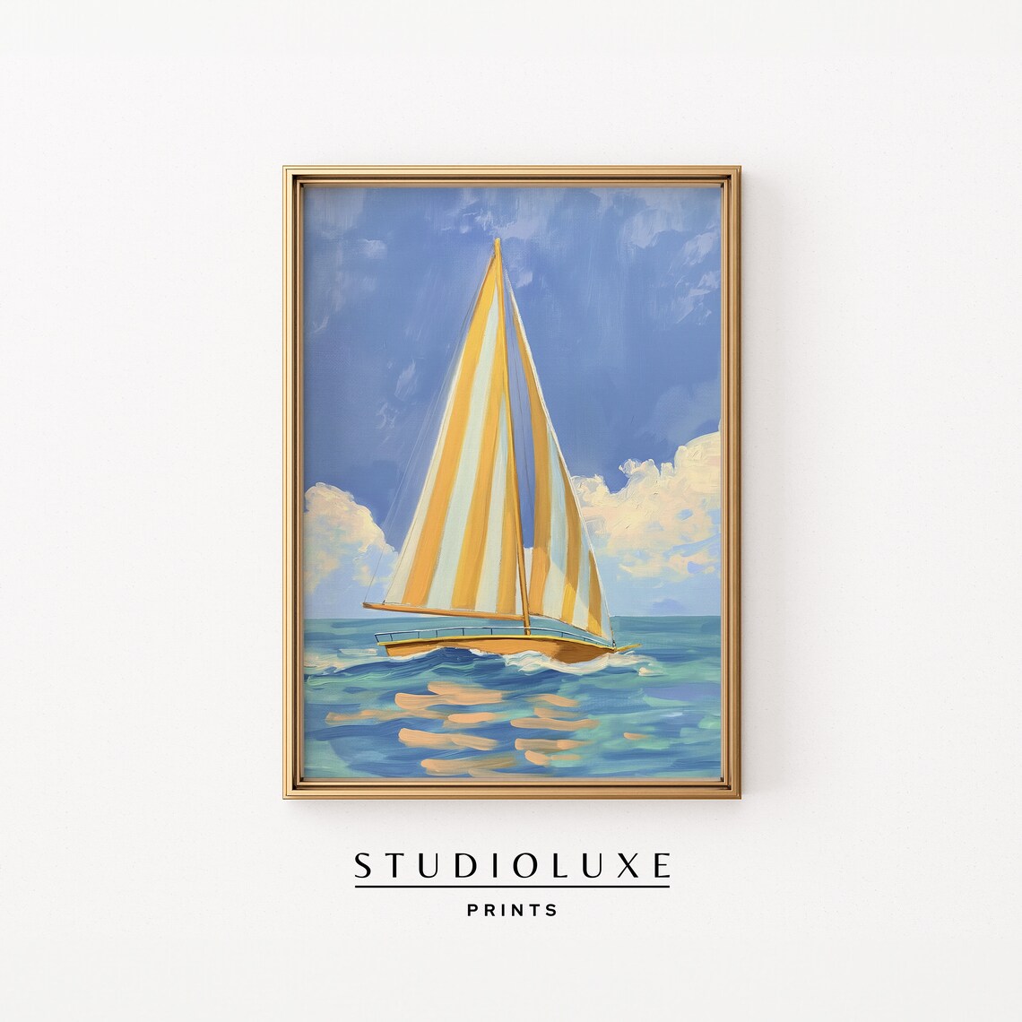 Sailboat Coastal Vintage Oil Painting Poster