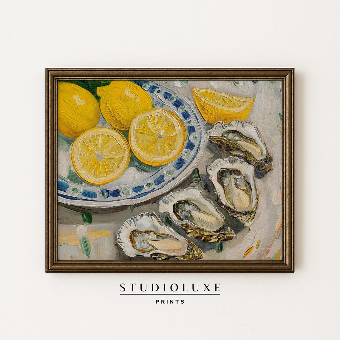 Sliced Lemon Oyster Still Life Poster Coastal Kitchen Food Painting